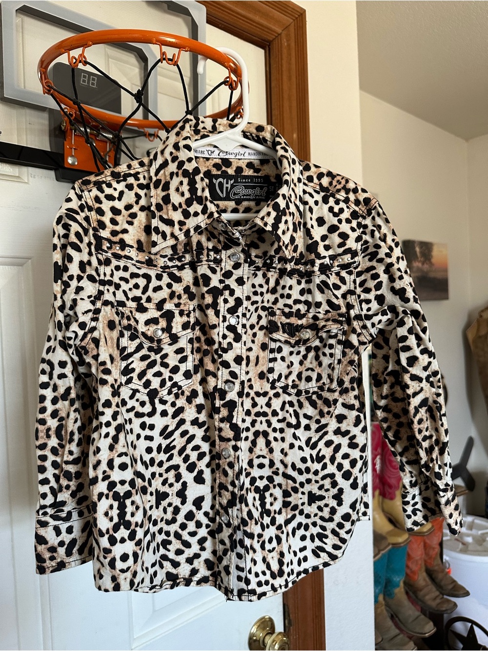 Girls' CHEVIGNON Animal Print Button-Front Shirt Jacket - Cream/Black